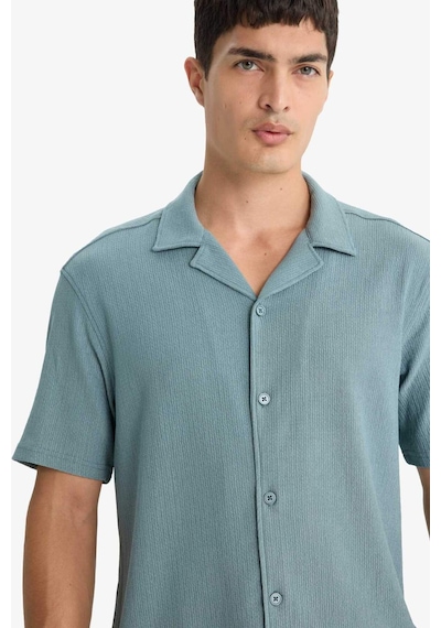 Defacto Modern Fit Polo Yaka Penye Kısa Kollu Gömlek C4125ax25smgn1249 Yeşil