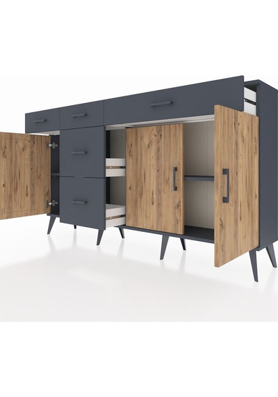 Arges Konsol 2 Raflı 5 Çekmeceli 3 Kapaklı 176x30x99 Antrasit-çam/antrasit Atlas Çam/antrasıt - Antrasıt