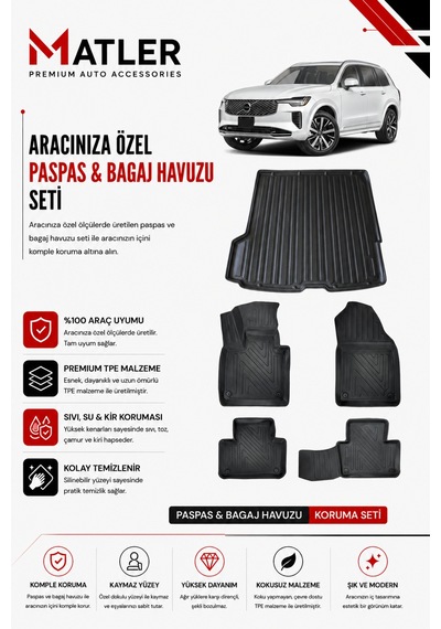 Volvo Xc90 2027 Model 4d Ekstra Havuzlu Paspas Ve Bagaj Havuzu Set