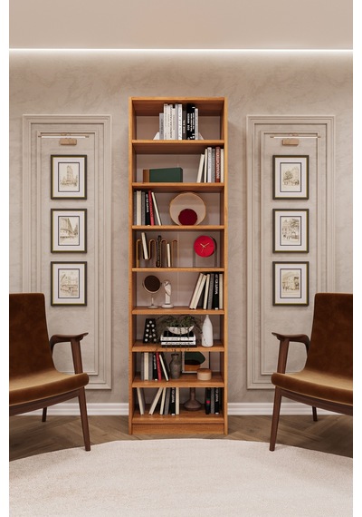 Asra Trend K-05 %100 MDF 60 cm 7 Raflı Kitaplık Petra Tasarım Kütüphane Ofis Rafı