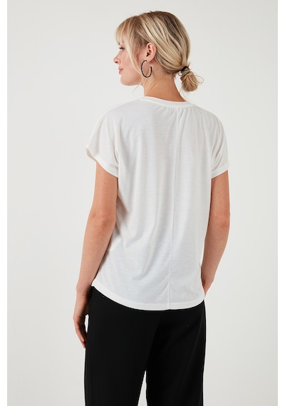 Lela Baskılı Bisiklet Yaka Regular Fit Bayan T Shirt 6671003 Ekru