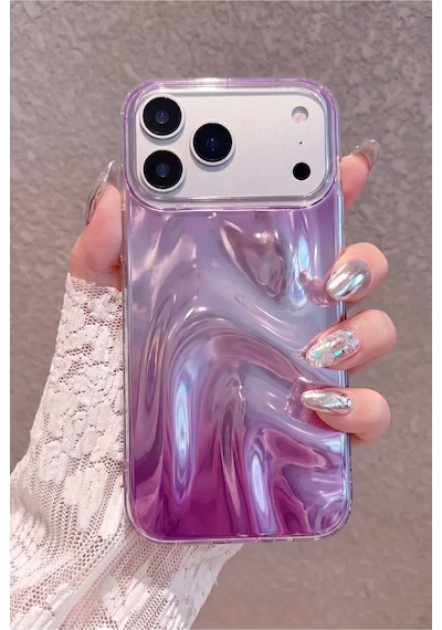 Fibaks iPhone 17 Pro Max Uyumlu Kılıf Rüya Shine Saten Dokulu Renk Geçişli Hologram Efektli 3d Baskılı Silikon