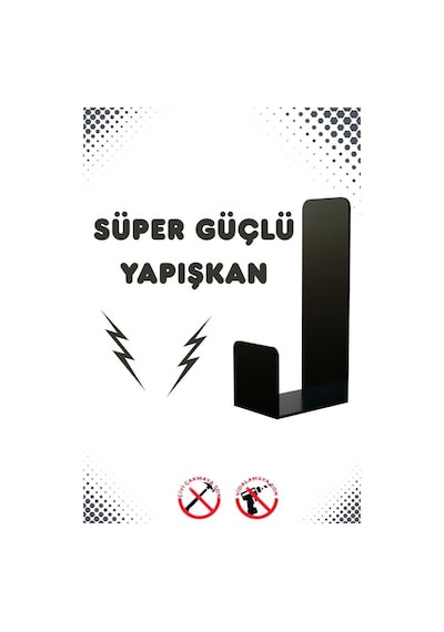 Siyah 4'lü Yapışkanlı Askılık Kapı Arkası Bornoz Askısı Banyo Mutfak Havlu Askısı Mt75sd Metal Siyah Diğer