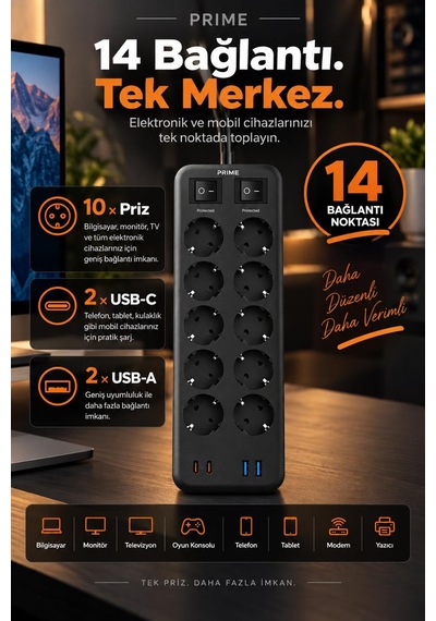 Robeve Fulltech Prıme 10 Lu Akım Korumalı Priz 3680w