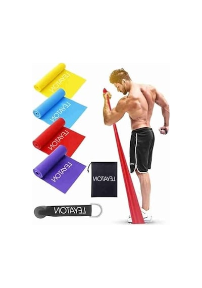4'lü Pilates Bandı Seti, Kapı Aparatı İle Çok Renkli Kullanım Açık Bej