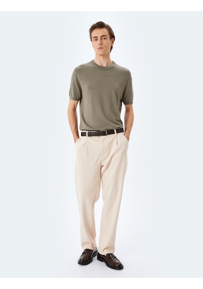 Koton Regular Fit Bisiklet Yaka Viskon Basic Kısa Kollu Triko Tişört Haki 5sam70022ht Haki