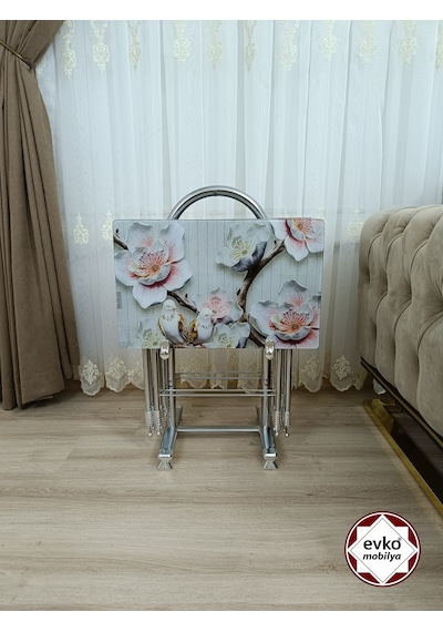 Evko Mobilya Çanta Zigon Sehpa, 4'lü Sehpa, Zigon Sehpa, Servis Sehpası, Camlı Sehpa, Katlanır Sehpa