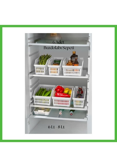 Vaveni 6 Lı Buzdolabı Organizeri Düzenleyici Çok Amaçlı Dolap Düzenleyici Beyaz 12x30x14 Cm Arz