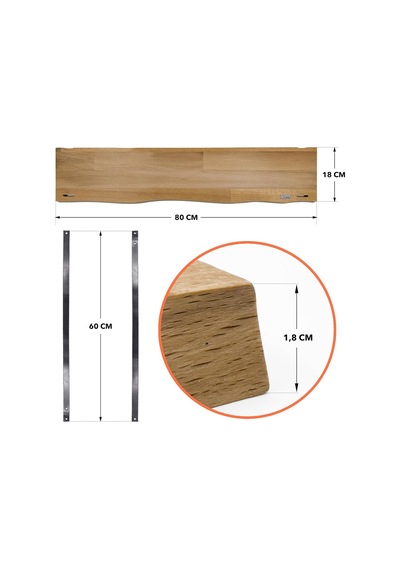 Duvar Rafı, Dekoratif Duvar Rafı, Masif Kayın Modern Duvar Rafı - 80 Cm Diğer