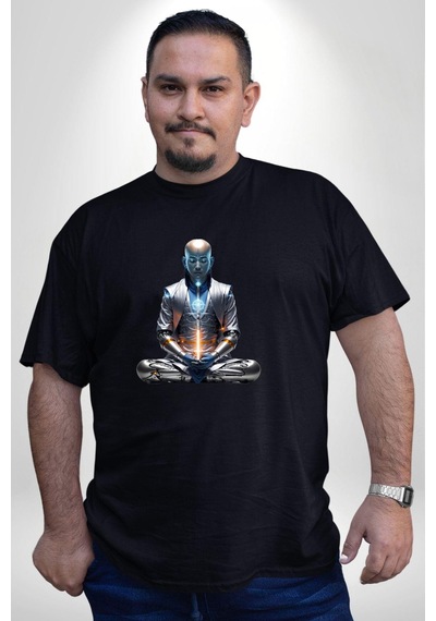 Angemiel Yeni Nesil Yoga Yapay Zeka Siyah Büyük Beden Erkek Kadın Unisex Basic Ön Baskılı Tişört Siyah