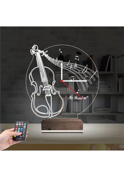 Luvivia Keman Müzik Nota V1 Kişiye Özel Saatli 3d Lamba - Masa Gece Lambası Şeffaf