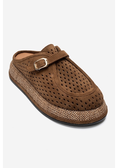 Luvishoes Vone Toprak Süet Hakiki Deri Kemerli Burnu Kapalı Kadın Terlik