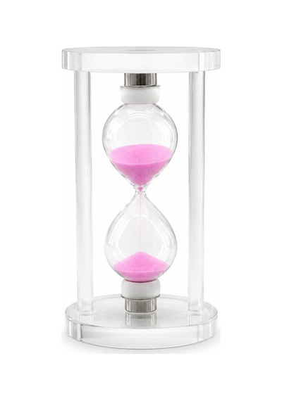 Salon Dekoru Raf Aksesuarı Bütünleyici Süs Modern Pembe Büyük Boy Cam Standlı Kum Saati 15 Cm