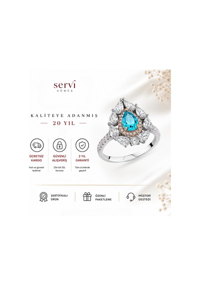 Servi 925 Ayar Gümüş Ocean Drop Yüzük-36