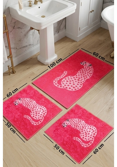 Pinoleo 3'lü Banyo Paspası,kaymaz Tabanlı,yıkanabilir 60x100 50x60 50x60 Cm Çok Renkli