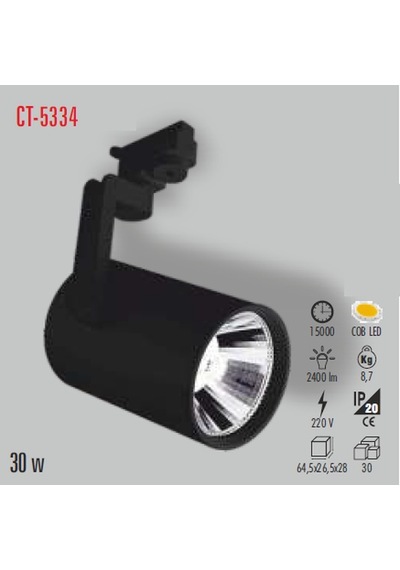 CT-5334 30W LED ARMATÜR (RAY TİP) (GÜNIŞIĞI) CATA Siyah