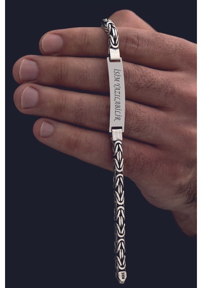 Erkek Gümüş Bileklik - İsim Yazılabilir 5.2 Mm Kare Kral Gümüş Bileklik