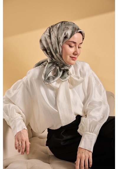 Silk Home Twill İpek Flow Lines Eşarp Çağla Yeşili 90x90 Çok Renkli