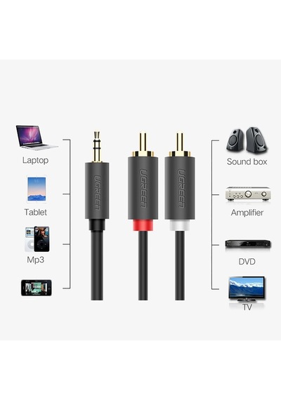 3.5mm Aux Rca Ses Kablosu, 1 Metre, Antrasit Belirtilmemiş