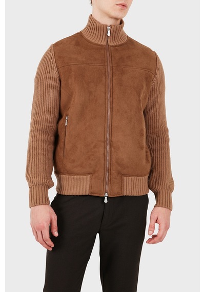 Gran Sasso Regular Fit Dik Yaka Süet Detaylı Triko Ceket Erkek Ceket 13129 58001 190 Taba