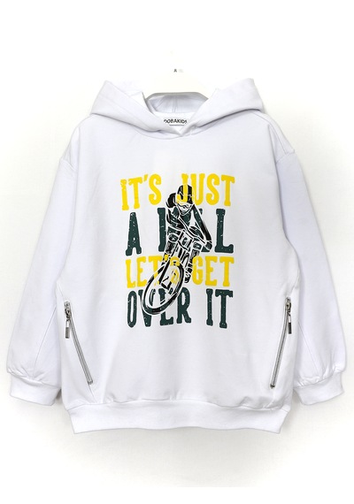 Fermuarlı Cep Detaylı Kapüşonlu Unisex Çocuk Sweatshirt 2016 Beyaz