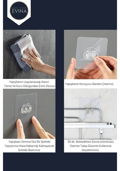 Yedek 10 Adet Yapışkanlı Sticker Kendinden Yapışkanlı Kancalı Yapışkan Banyo Rafı Su Geçirmez Askı T Diğer