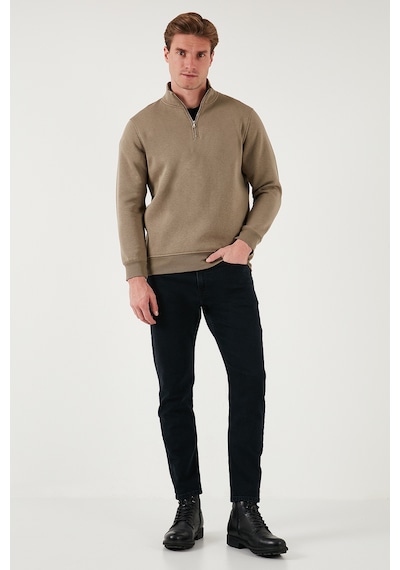 Buratti Pamuklu Regular Fit Yarım Fermuarlı Dik Yaka Erkek Sweat 59052592 Vizon Yeşili