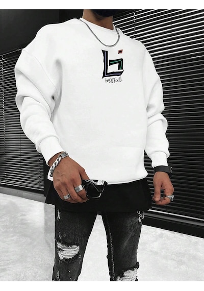 Adrift Coko Serisi Basketball And Slogan Graphic Sweatshirt Beyaz