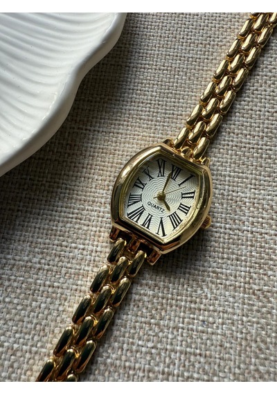 Retro Minimal Metal Kordon Vintage Kadın Kol Saati İçi Beyaz Altın 06362556