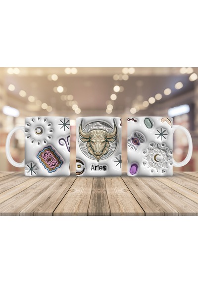 Zodiac Burçlar Figürlü Kupa Bardak Koç-aries Beyaz