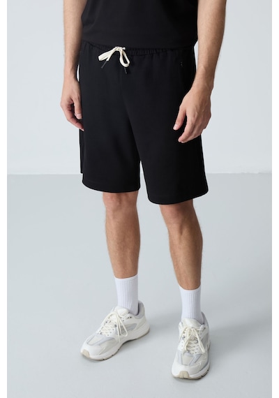 Air Jones Tommy Life Siyah Pamuklu Kalın Yumuşak Dokulu Standart Fit Basic Erkek Şort - 81276 Siyah