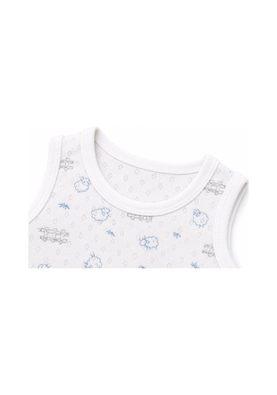 H&c Coolboy H&c Bebek Kolsuz Çıtçıtlı Body Zıbın %100 Pamuk Jakarlı Kuzu Desenli Beyaz Mavi Kuzulu