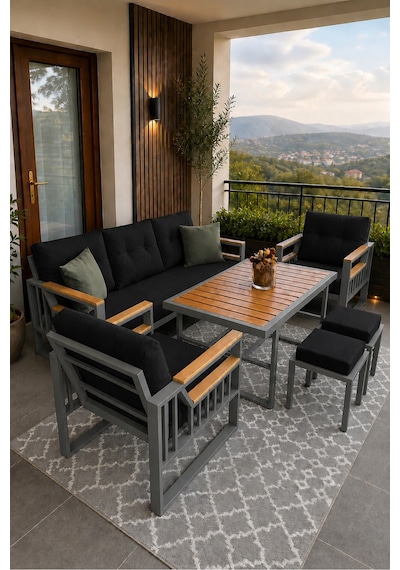 Esinti Serisi Balkon Takımı, 3-1-1 Gri Bahçe Takımı, 3'lü Koltuk 70x180, 2 Tekli Koltuk 70x70, Masa 70x110, 2 Puf Antrasit Esinti Serisi Balkon Takımı, 3-1-1 Gri Bahçe Takımı, 3'lü Koltuk 70x180, 2 Tekli Koltuk 70x70, Masa 70x110, 2 Puf Antrasit