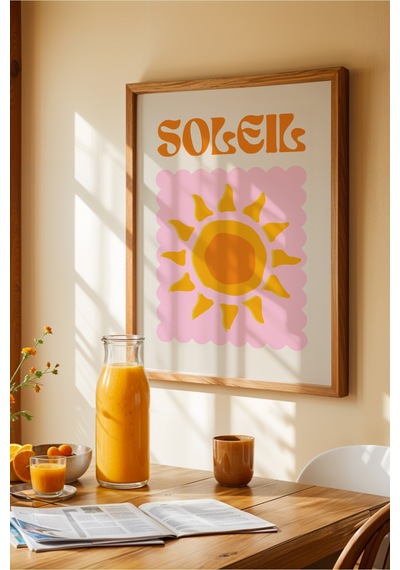 Soleil Pastel Renkli Dekoratif Poster Tablo Ahşap Çerçeveli