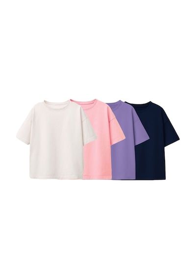 Zuzunga Besic 4'lü Kız Çocuk T-shirt Beyaz - Pembe - Mor - Lacivert Çok Renkli