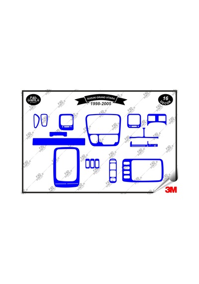 Suzuki Grand Vitara 1998-2005 Torpido Konsol Trim Göğüs Maun Kaplama Set 16 Parça Mavi Renk