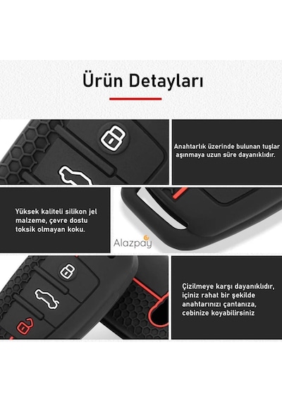Audi A1 A3 A4 A5 A6 A7 & Q3 Q5 Q7 Q8 & Tt S3 S4 S6 Rs Anahtar Kılıfı Siyah Kırmızı-1 Adet