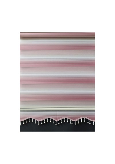 Pudra Pembesi Ve Krem Renk Geçişli Boncuku Zebra Stor Perde Krem - 93842577 Krem