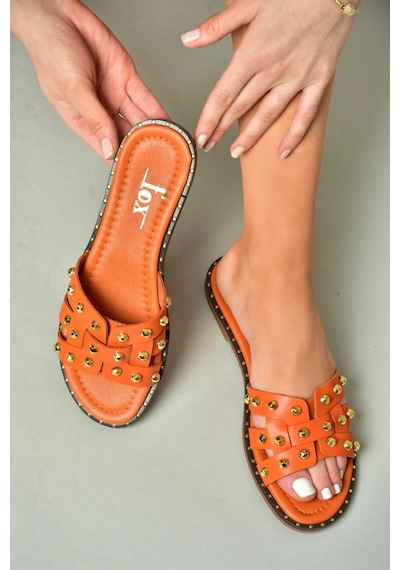 Fox Shoes U291100003 Turuncu Hakiki Deri Kadın Terlik Turuncu-hakiki Deri Çok Renkli
