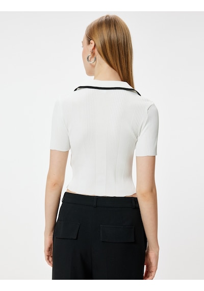 Koton Polo Yaka Kazak Kısa Kollu Düğmeli Slim Fit Ekru 5wal90076ıt Ekru