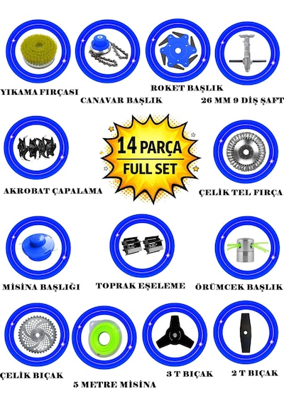 German ESH 400 14 İn 1 Sırt Tipi Ot Çim Biçme Tırpan+Toprak Eşeleme+Akrobat Çapa Aparatı Çelik Fırça