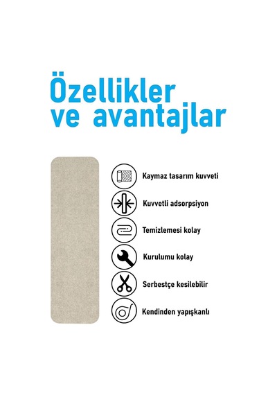 Halifleks Yapışkan Tabanlı Merdiven Basamak Paspası Rip Halı Kaymaz Tabanlı - Bej Null