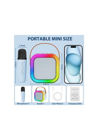 Karaoke Hoparlör 5w Tf Kart/usb/tws/ses Değiştirme Özellikli Mikrofonlu Rgb Işıklı Bluetooth Speaker