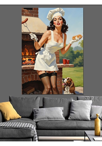 Retro Hizmetçi Pin-up Kız Dekoratif Kanvas - Mdf Ahşap Tablo