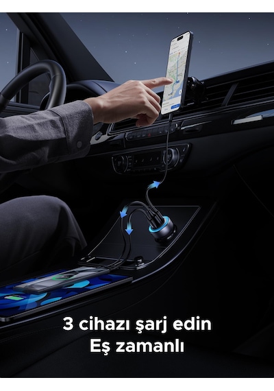Ugreen 30w 3 Portlu Araç İçi Şarj Cihazı Çakmaklık Adaptörü, 4584