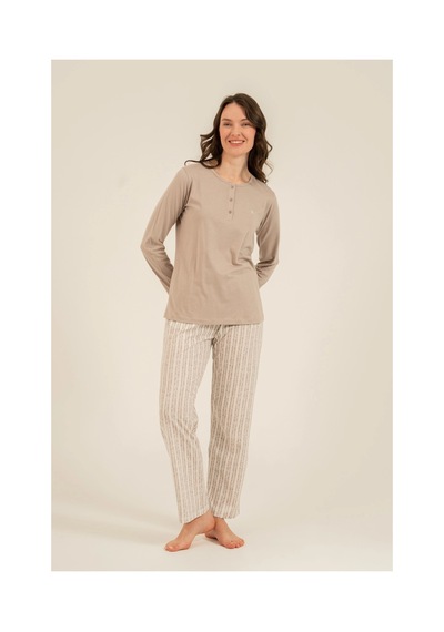 Angbutik Arnetta 3779-s Kadın Uzun Kollu Pijama Takım Vizon