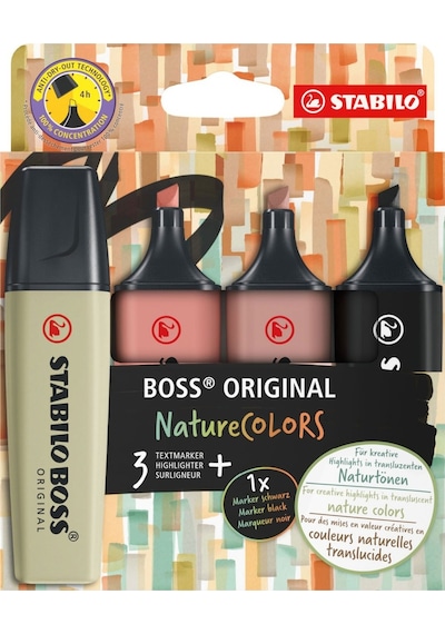 Stabilo Boss Nature Colors 4'lü Fosforlu Kalem Set / 51001581 Ahşap - Kırmızı