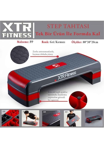 Xtr Fitness Ayarlanabilir Step  Tahtası Gri - Kırmızı