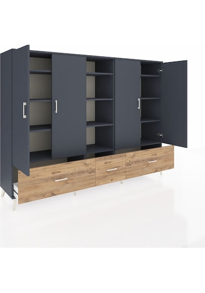 Hyperion Dolap 12 Raflı 3 Çekmeceli 4 Kapaklı 220x44x163 Antrasit Antrasit-antrasit/çam Hyperion Dolap 12 Raflı 3 Çekmeceli 4 Kapaklı 220x44x163 Antrasit Antrasit-antrasit/çam