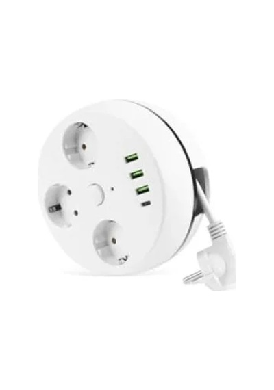 7 İn 1 Akım Korumalı Grup Priz - Anahtarlı Ve Usb Bağlantılı 0